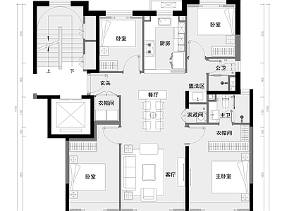 120㎡四室二精装刚需户型样板 施工图 平层