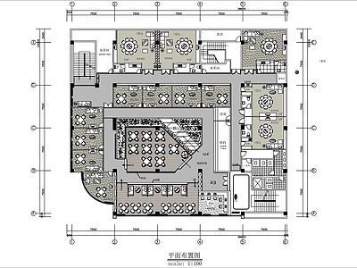 1100㎡酒楼  餐厅平面布置图 施工图
