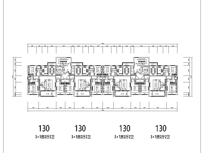 130南北通四面宽洋房建筑平面 施工图  四室两厅 平层