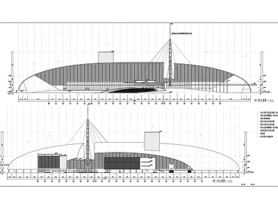 三层弧线形市级大剧院建筑 施工图 公共建筑