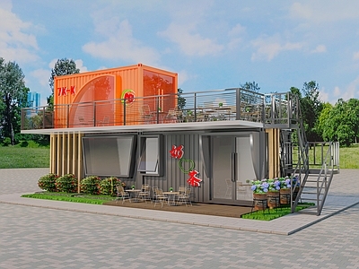 工业风网红集装箱餐饮建筑 奶茶咖啡厅 摊位 小吃便利店 饮品店