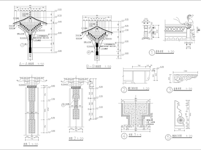 四柱斗拱牌楼建筑 施工图