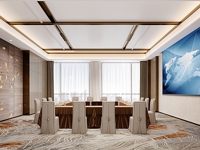 现代酒店会议厅 多功能 培训会议室 酒店会议室 封闭式 大型会议室