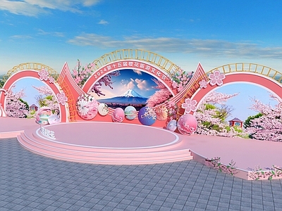 现代樱花节舞台  舞美 花朵 乡村 文旅 樱花 美陈