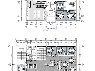 600㎡两层中式私房菜餐厅平面布置图 施工图
