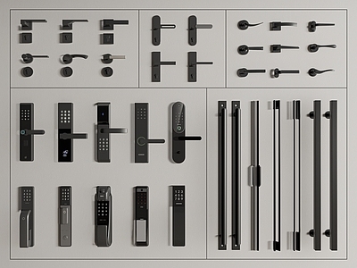 现代门把手 智能锁 指纹锁 密码锁 防盗锁
