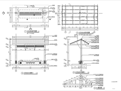 新中式仿古廊架亭子 公交站台 施工图