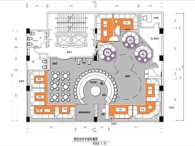 200㎡时尚酒吧室内平面布置图