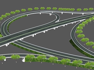 现代高速公路 市政道路 高架快速路 环形高架 路灯路牌 立交桥