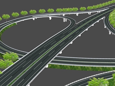 现代高速公路 市政道路 高架快速路 环形高架 路灯路牌 立交桥