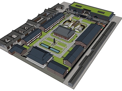 新中式寺院规划 寺庙整体设计 古建筑