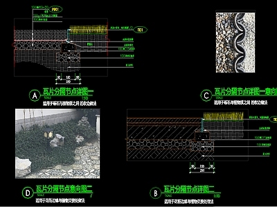 新中式美丽乡村铺装瓦片分隔节点详图 施工图