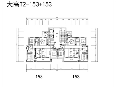 150南北通大面宽一类高层建筑平面 施工图 平层