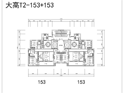 150南北通大面宽一类高层建筑平面 施工图 平层