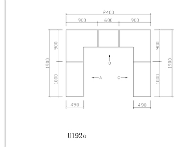 U型衣帽间模型 施工图