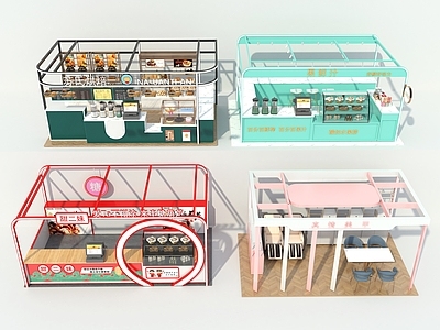 现代商业店铺 蛋糕店 美甲店 奶茶店 展柜 摊位