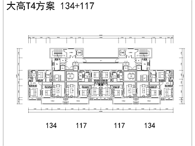 117 134一梯四户一类高层建筑平面 施工图