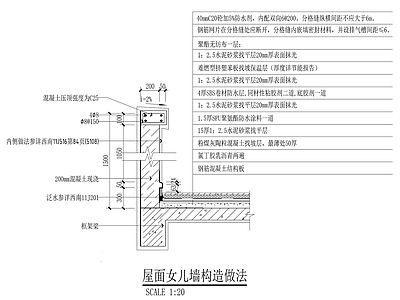 屋面女儿墙构造做法 施工图 建筑通用节点