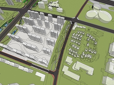 现代城市简模规划 带状公园