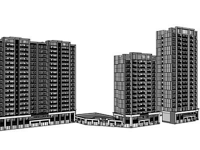 现代高层住宅 商业住宅楼 商业街 商业内街 沿街商业