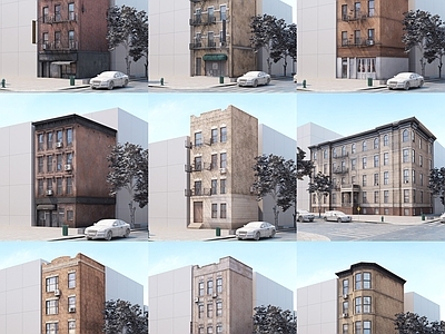中式复古老旧街道转角红砖商业建筑配楼 城市街道红砖建筑场景配楼 红砖商业建筑