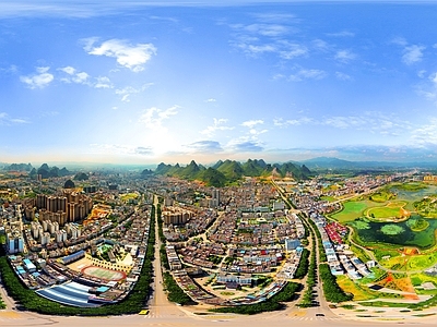 白天城市鸟瞰建筑全景HDR