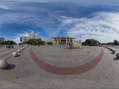 城市小区社区广场全景HDR