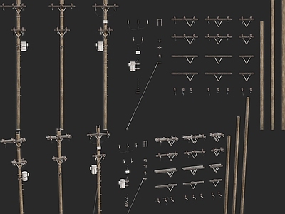 老式电线杆 电线高压线组合 变压器电箱电缆 信号塔复古电线杆