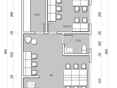 自习室教育培训一对一平面 施工图
