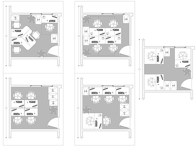 多种小型工作室 施工图 开放办公室