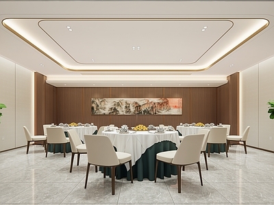 现代宴会厅 地下餐厅 食堂 包厢 圆桌 自助取餐台