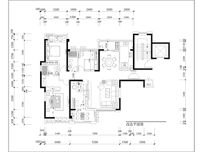 115㎡四居室家装平层空间设计CAD 施工图