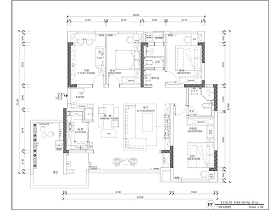 家居平面施工详图 施工图  三室一厅 平层