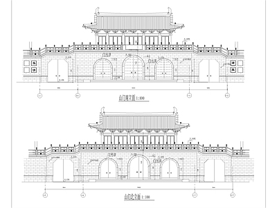 仿古山门建筑 施工图 古建
