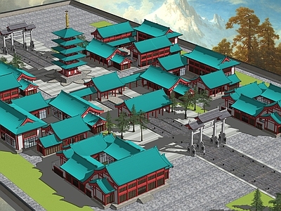 中式寺庙四合院古建