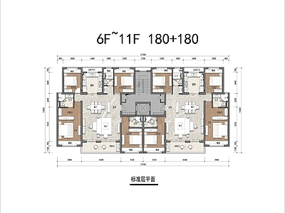 180平T2户型平面 施工图 平层 彩平图