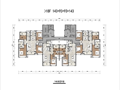 143平及93平T4户型平面 施工图 平层 彩平图