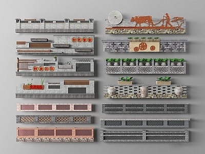 中式乡村景墙 围墙 民俗矮墙 乡村文化景墙