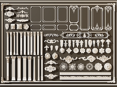 法式石膏线 雕花 石膏构件 柱子 灯盘 角线