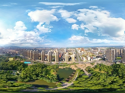 白天城市生态绿化全景HDR