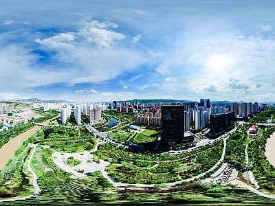 白天城市生态绿化全景HDR