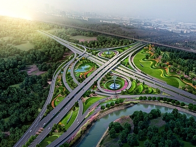 现代高架绿地道路景观