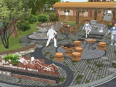 中式乡村公园景观 村民老年活动广场 农村村头绿地 乡村社区口袋公园