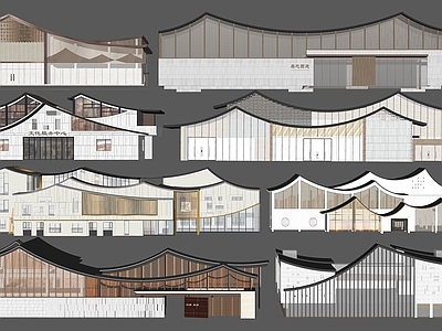 新中式展览馆建筑 坡屋顶景观建筑 禅意山形建筑 游客中心 山水商业建筑