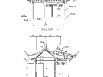 四角套亭子建筑 施工图