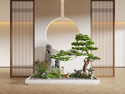 新中式室内景观造景 景观小品 室内景观 室内造景 苔藓植物 植物堆