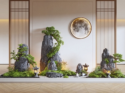 新中式室内景观造景 景观小品 室内景观 室内造景 苔藓植物 植物堆