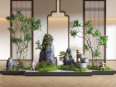 新中式室内景观造景 小品 室内 室内造景 苔藓植物 植物堆