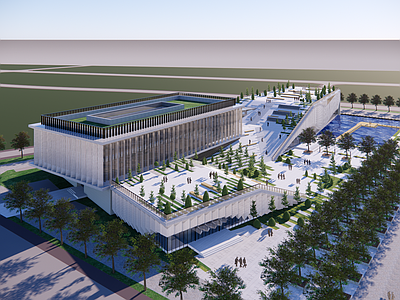 现代学校图书馆 校园展馆建筑