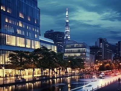 夜晚灯光街道外景